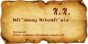 Nádassy Nikodémia névjegykártya